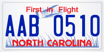 NC license plate AAB0510