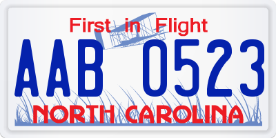 NC license plate AAB0523