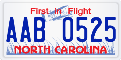 NC license plate AAB0525