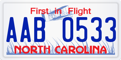 NC license plate AAB0533