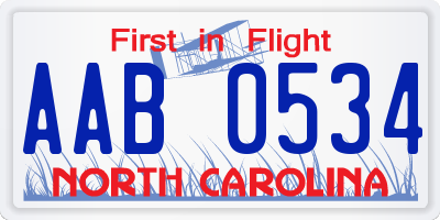 NC license plate AAB0534