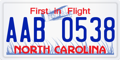 NC license plate AAB0538