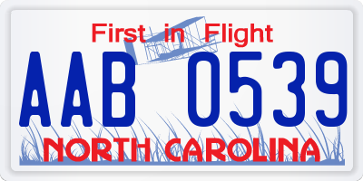 NC license plate AAB0539