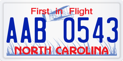 NC license plate AAB0543