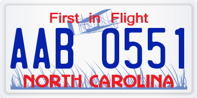 NC license plate AAB0551