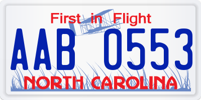 NC license plate AAB0553