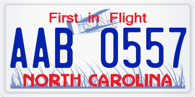 NC license plate AAB0557