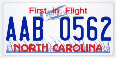 NC license plate AAB0562