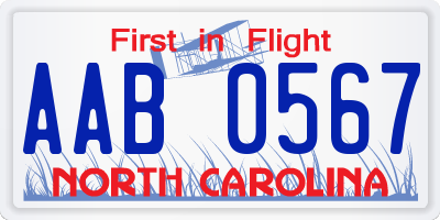 NC license plate AAB0567