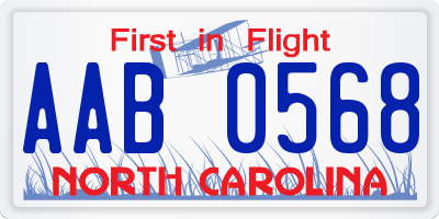 NC license plate AAB0568