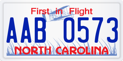 NC license plate AAB0573