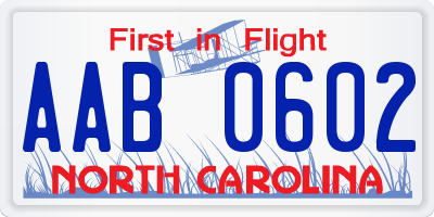 NC license plate AAB0602