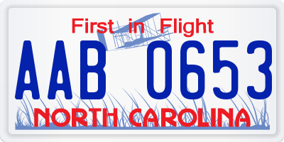 NC license plate AAB0653