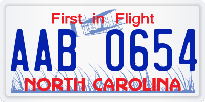 NC license plate AAB0654