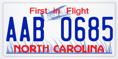 NC license plate AAB0685