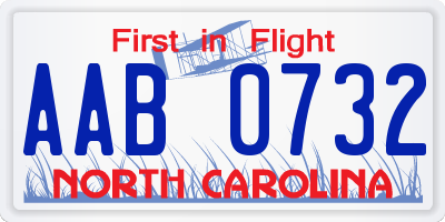 NC license plate AAB0732