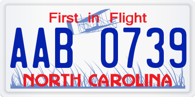 NC license plate AAB0739