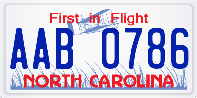 NC license plate AAB0786