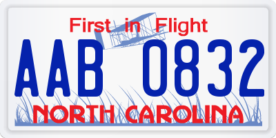 NC license plate AAB0832