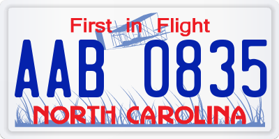 NC license plate AAB0835