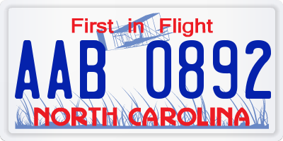 NC license plate AAB0892