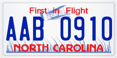 NC license plate AAB0910
