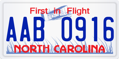 NC license plate AAB0916