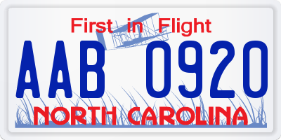 NC license plate AAB0920