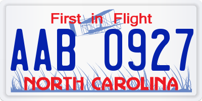 NC license plate AAB0927