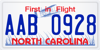 NC license plate AAB0928