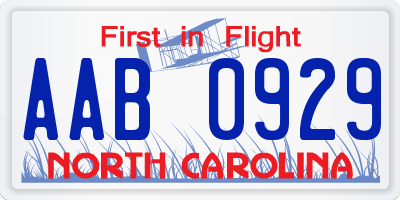 NC license plate AAB0929