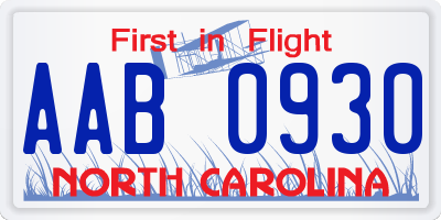 NC license plate AAB0930