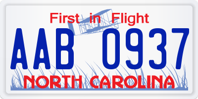 NC license plate AAB0937