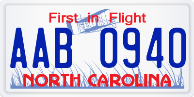 NC license plate AAB0940