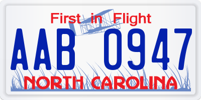 NC license plate AAB0947