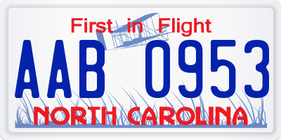 NC license plate AAB0953