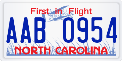 NC license plate AAB0954