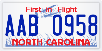 NC license plate AAB0958