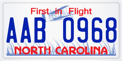 NC license plate AAB0968