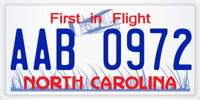 NC license plate AAB0972