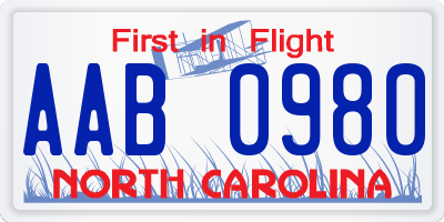 NC license plate AAB0980