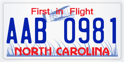 NC license plate AAB0981