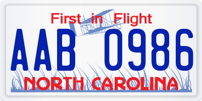 NC license plate AAB0986