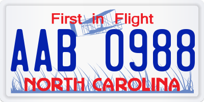 NC license plate AAB0988