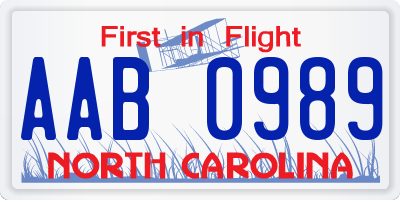 NC license plate AAB0989