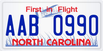 NC license plate AAB0990