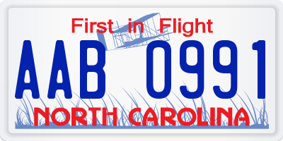 NC license plate AAB0991