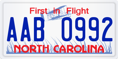 NC license plate AAB0992