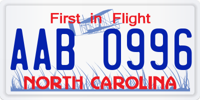 NC license plate AAB0996