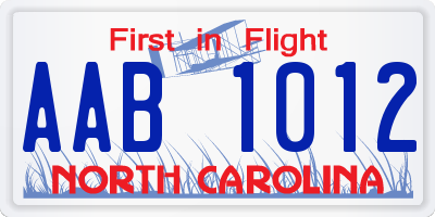 NC license plate AAB1012